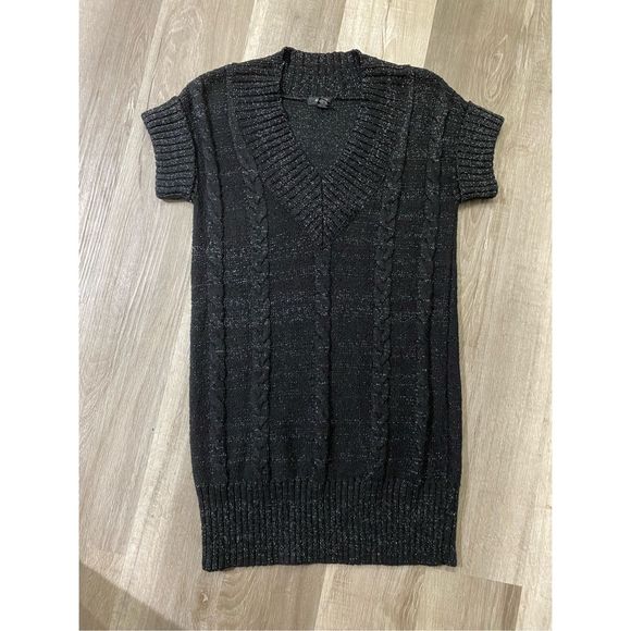 Alfani Black White Flecked Short-Sleeve Sweater Tunic, Size Small Petite - Picture 1 of 6